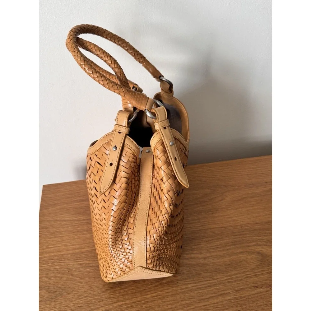 Cole Haan Genevieve Optical Weave Tan Leather Hobo Shoulder Bag Handbag